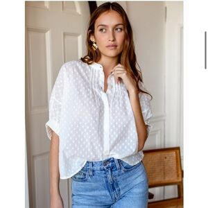 India Collection Emerson Fry Mandarin Collar Salt Swiss Dot Organic Top